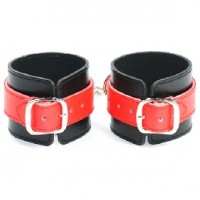 Faux Leather Wrist Cuffs Black and Red